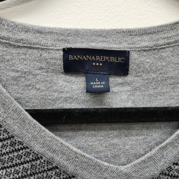 Banana Republic Wool Silk Blend Sweatshirt Mens Large Gray Geometric Pattern - Picture 3 of 7